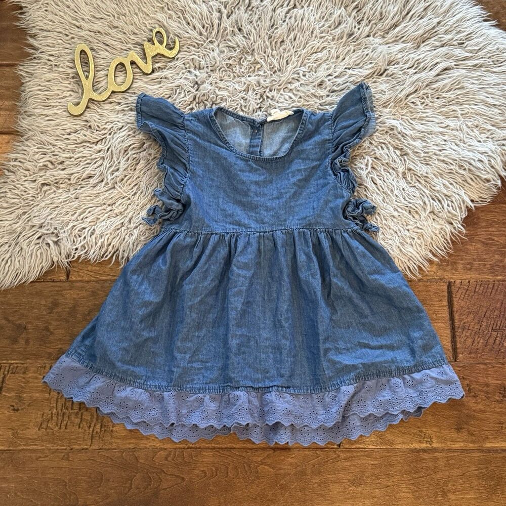 Jessica Simpson Top Girls Blue Cotton Flutter Sleeve Tie Side Lace Size 6X